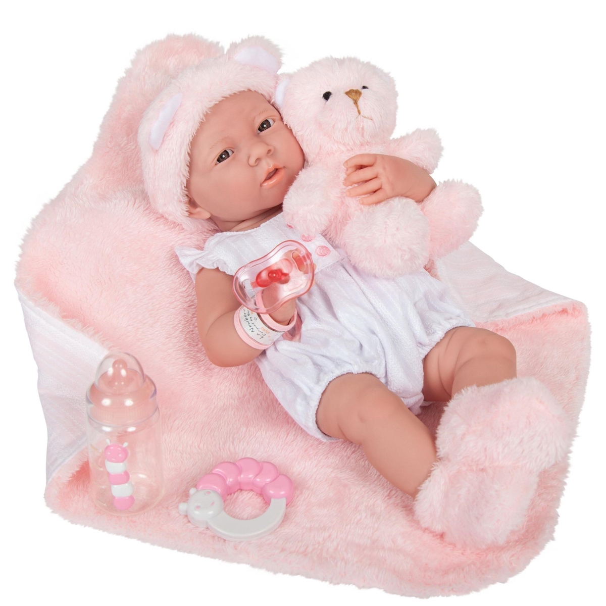 Picture of JC Toys La Newborn All-Vinyl Real Girl 15 in. Baby Doll - White Outfit &amp; Accessories