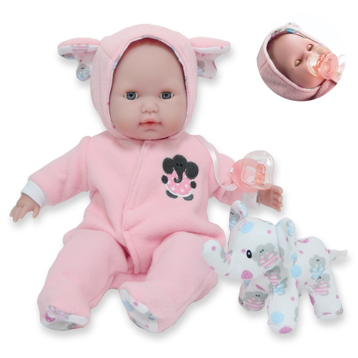 Picture of Berenguer Boutique Pink Soft Body 15 in. Baby Doll for Open &amp; Close Eyes with Play Elephant for Children 2 Plus