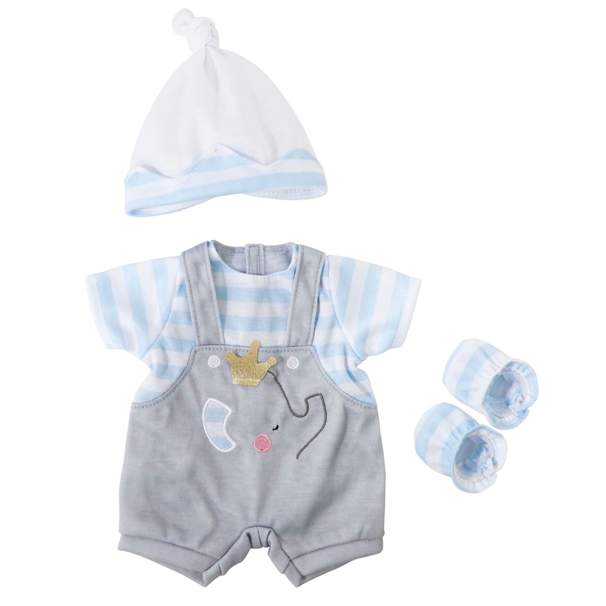 Picture of Berenguer Boutique CLO30040B Baby Doll Outfit Shorts&#44; Gray & Blue
