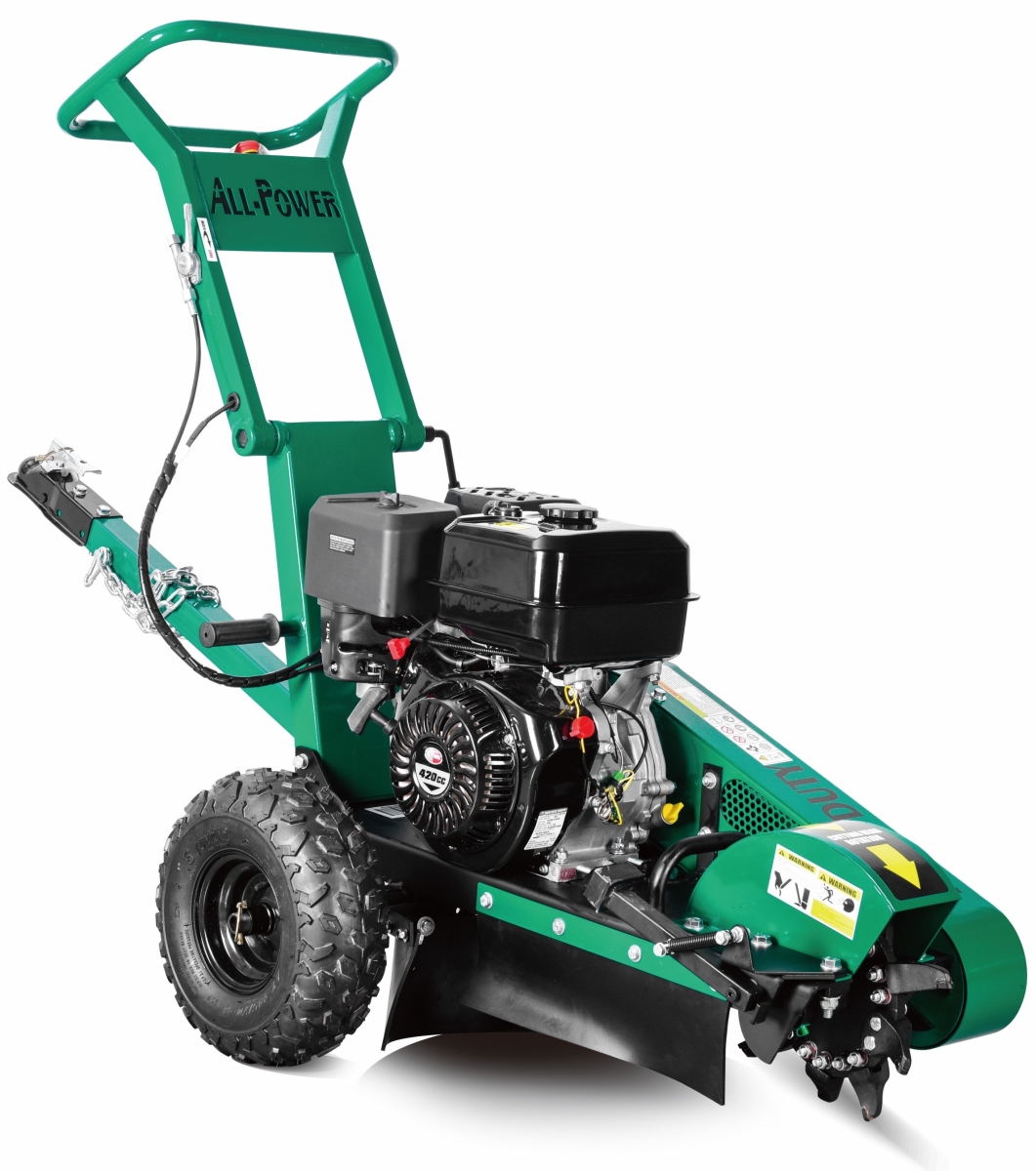 Picture of All-Power APSG9420 Stump Grinder for tree stump removal with 12&apos; Blades JD Engine 420cc 15HP  Dual Blade 2000rpm Off-Road Tow Bar