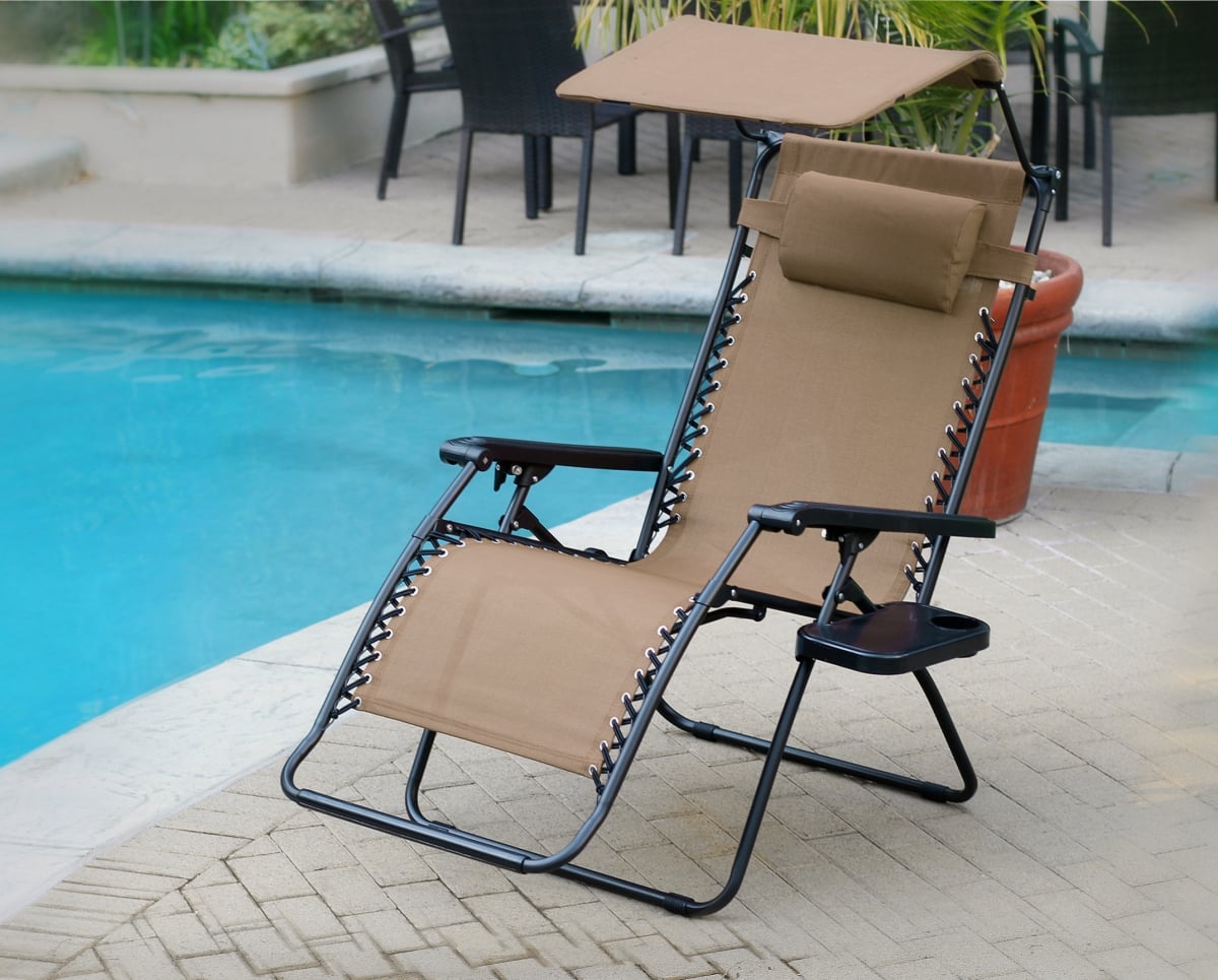 GC12-2  Oversized Zero Gravity Chair with Sunshade & Drink Tray, Tan - Set of 2