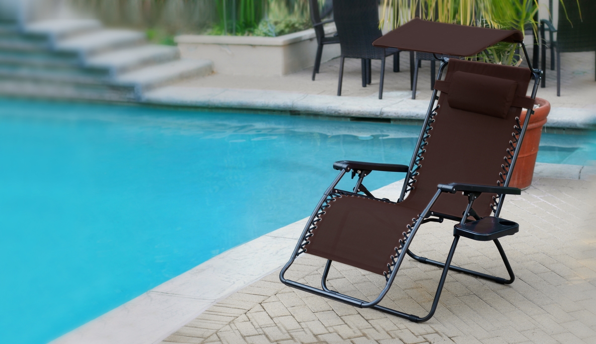 GCOL16-2 Oversized Olefin Zero Gravity Chair with Sunshade & Drink Tray, Mocha - Set of 2