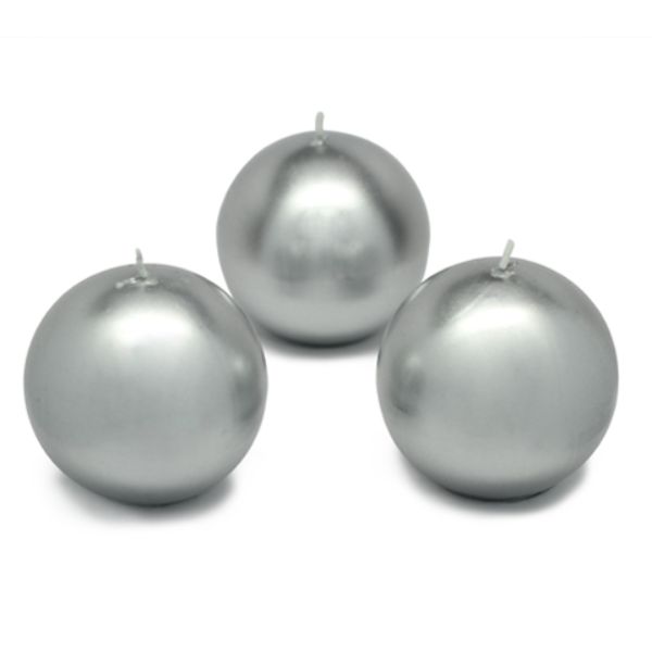 CBZ-038-6 3 in. Ball Candles, Metallic Silver - 36 Piece