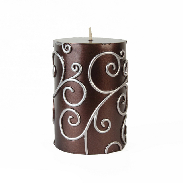 3 x 4 in. Scroll Pillar Candle, Brown