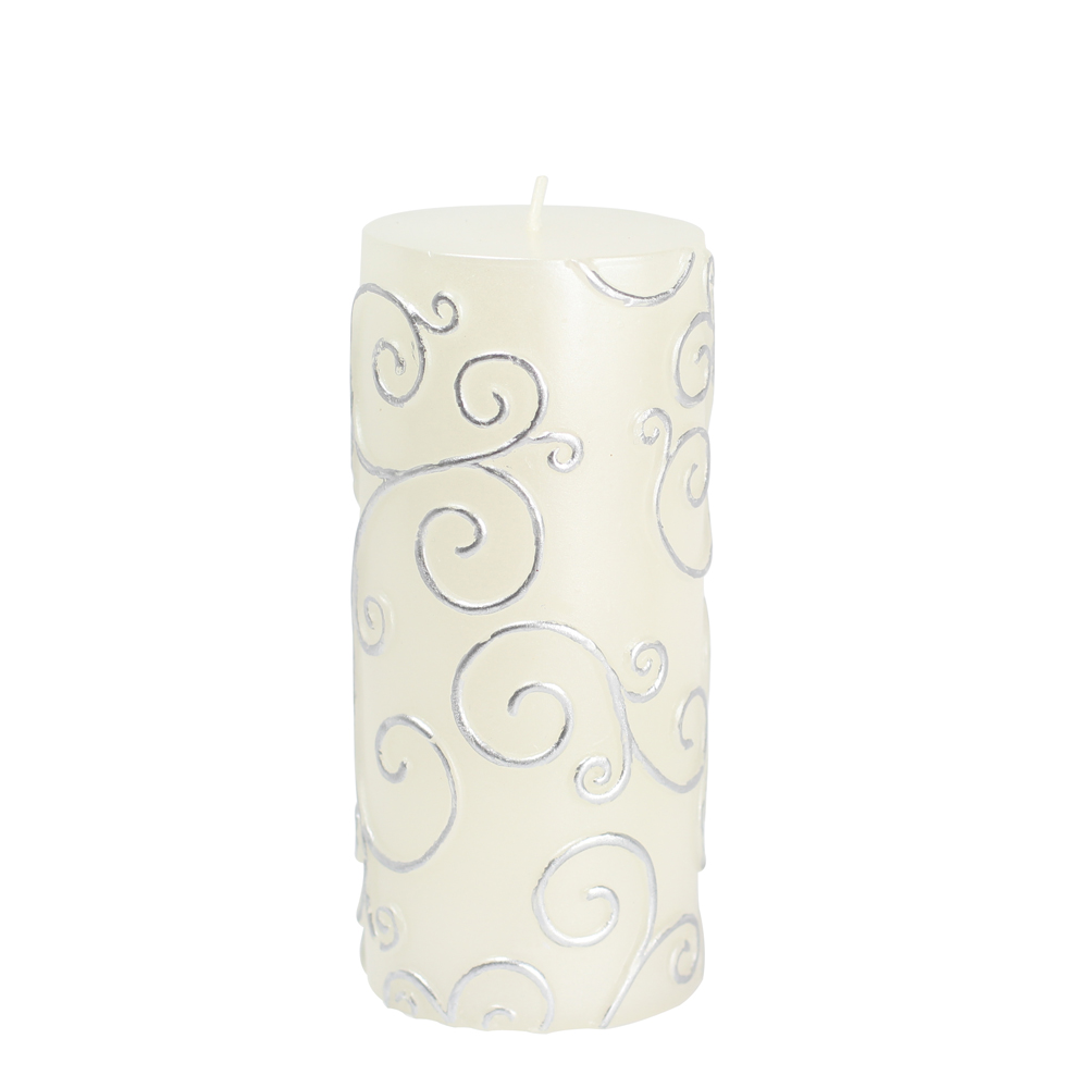 3 x 6 in. Scroll Pillar Candle, White
