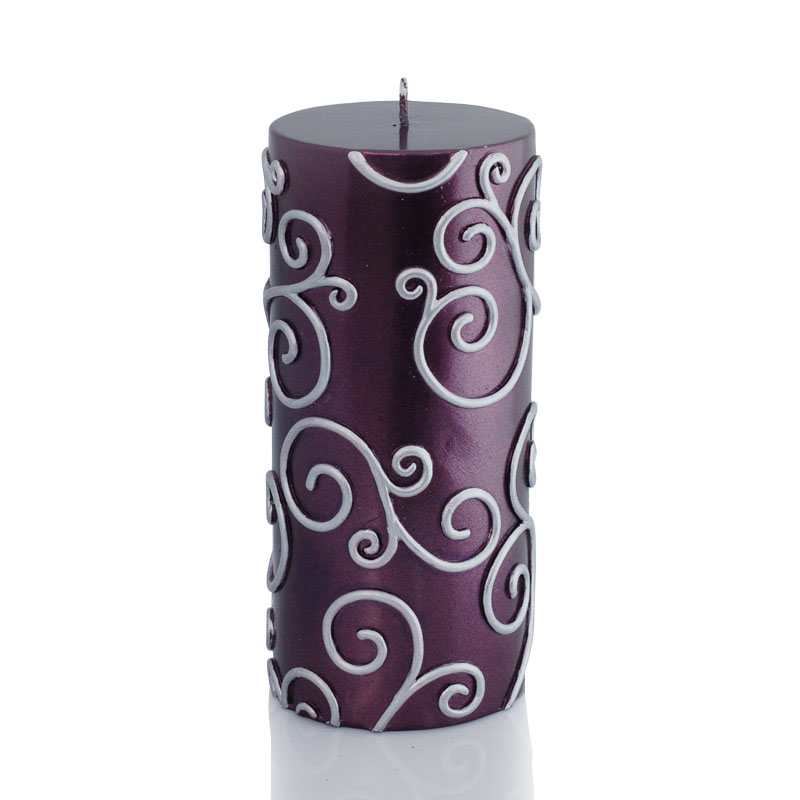 CPZ-110-12 3 x 6 in. Scroll Pillar Candle, Purple - 12 Piece