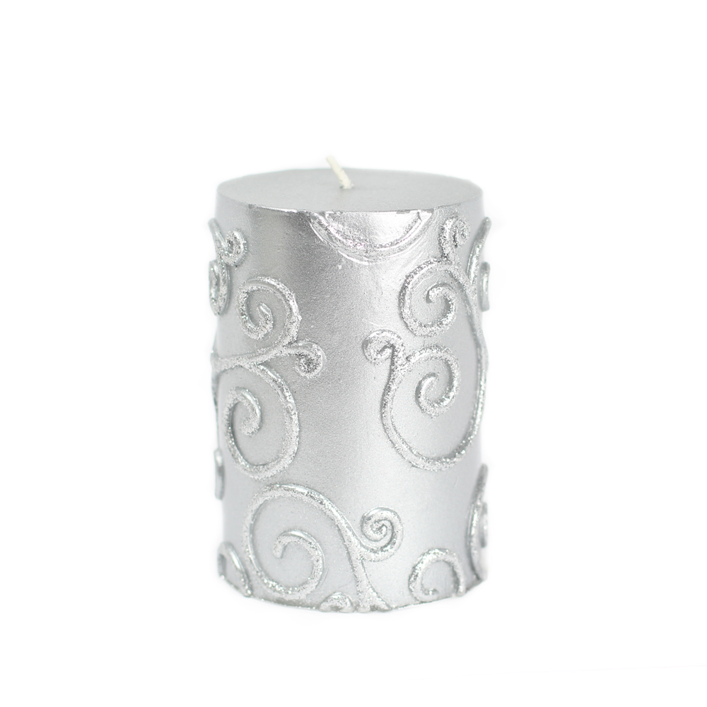 3 x 4 in. Scroll Pillar Candle, Silver