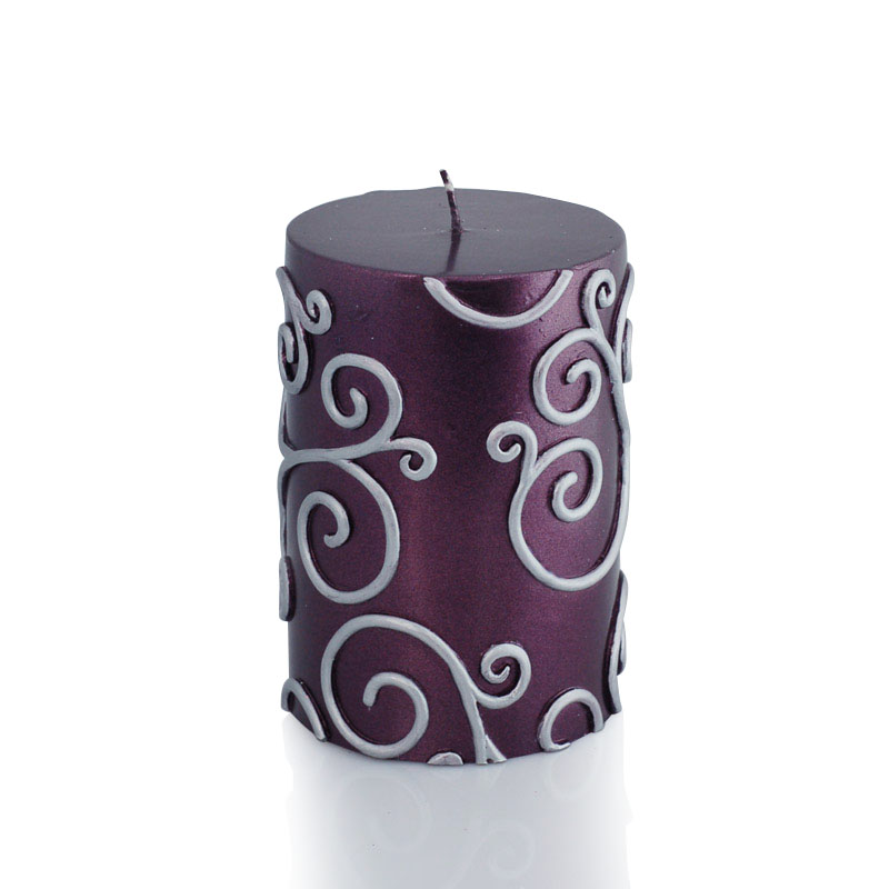 CPZ-111-12 3 x 4 in. Scroll Pillar Candle, Purple - 12 Piece