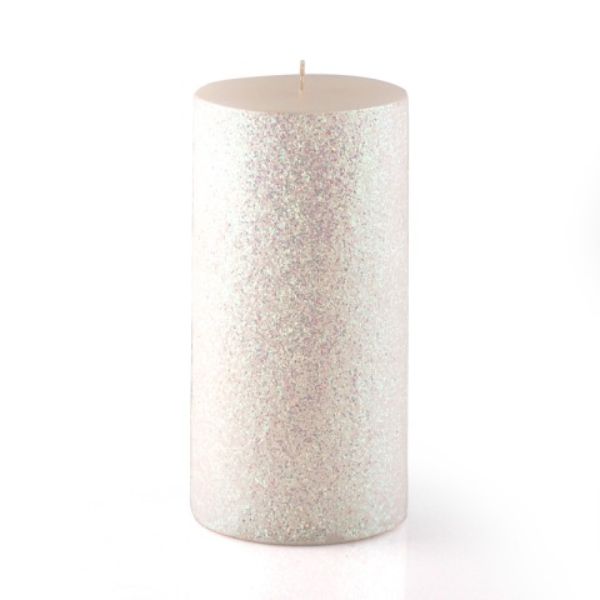 3 x 6 in. Glitter Pillar Candle, Metallic White