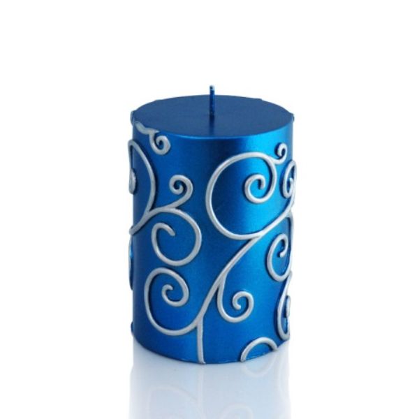 3 x 4 in. Scroll Pillar Candle, Blue