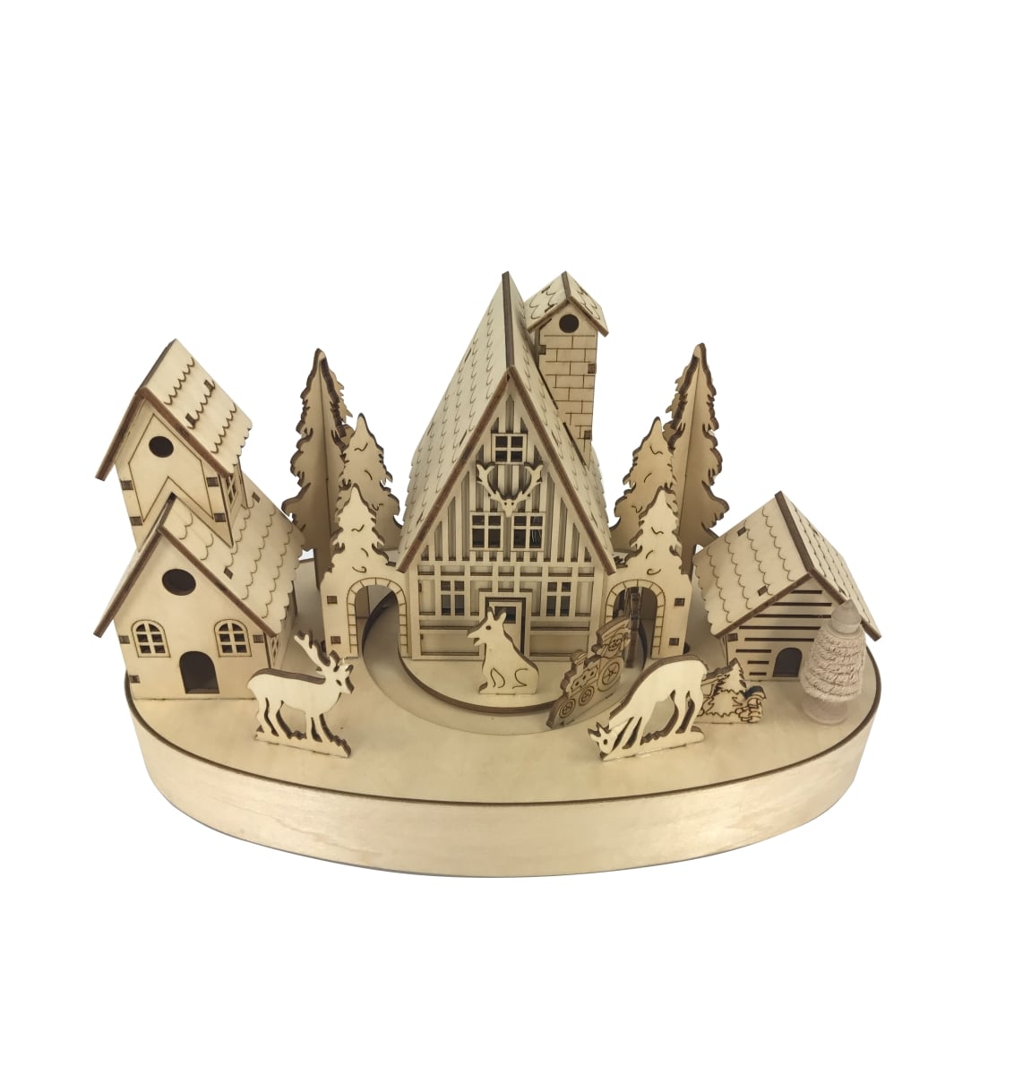 Plywood Small House with Lights Home Decor