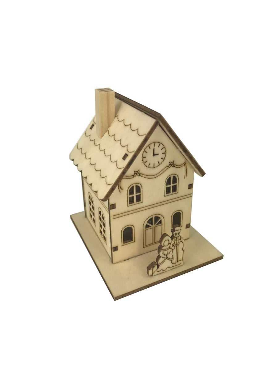 Plywood Small House with Lights Home Decor