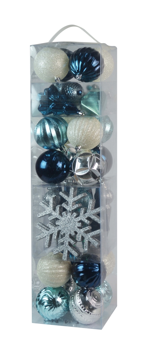 Picture of Jeco CHD-TA158 Assorted Styles Christmas Tree Ornament&#44; Silver&#44; Blue & White - Pack of 40