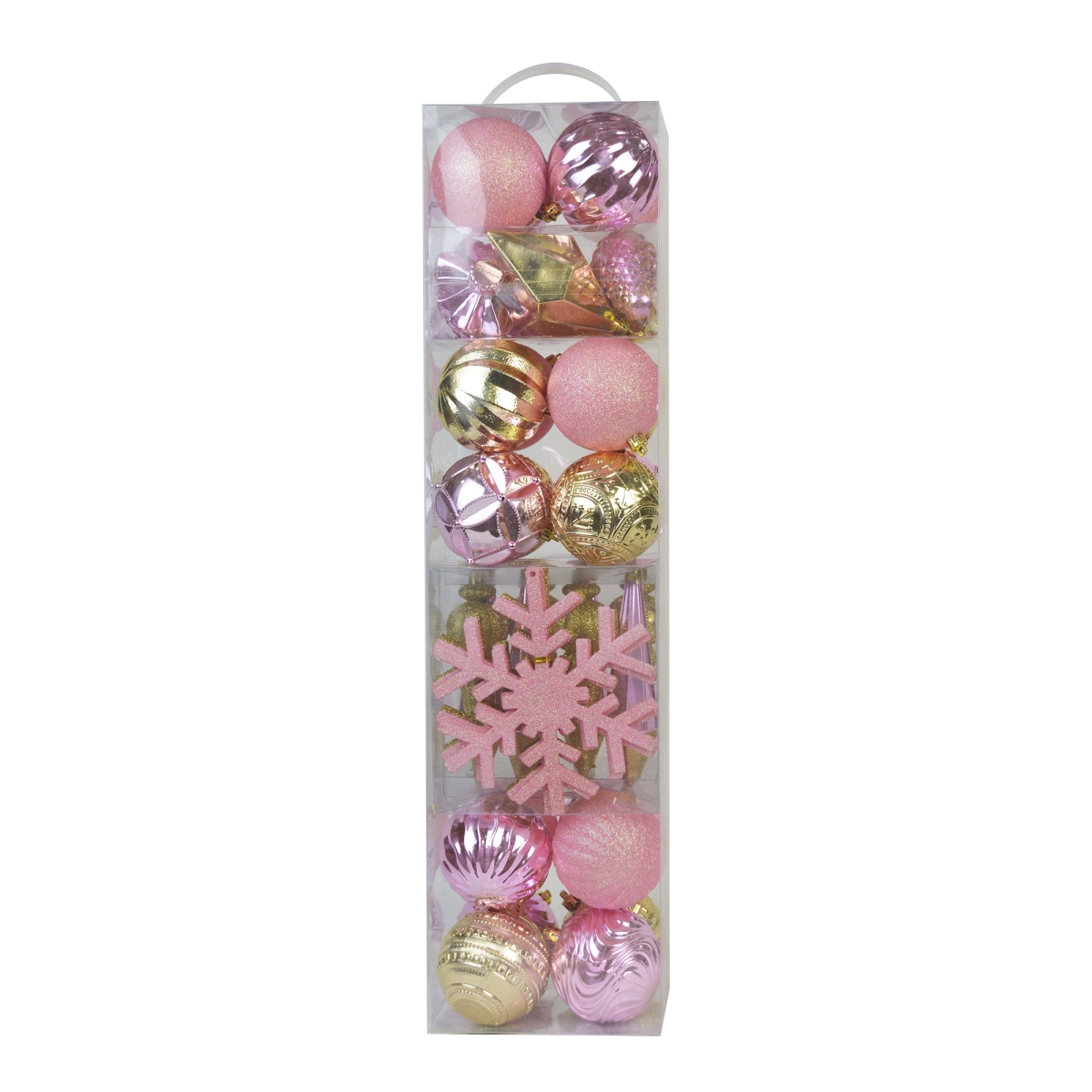 Assorted Styles Rustic Christmas Ornament, Pink & Gold- Pack of 40