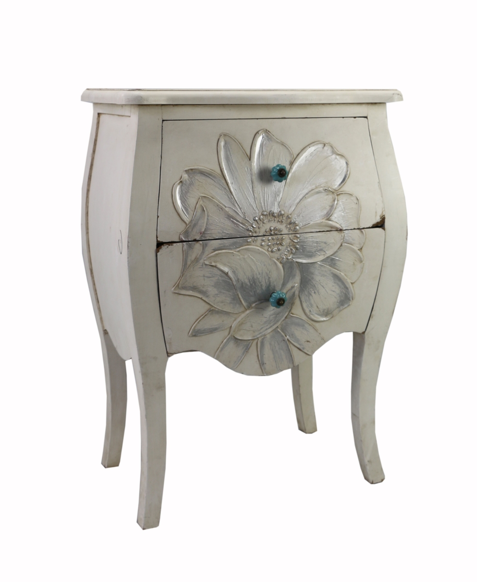 Wooden White End Table with Flower, White