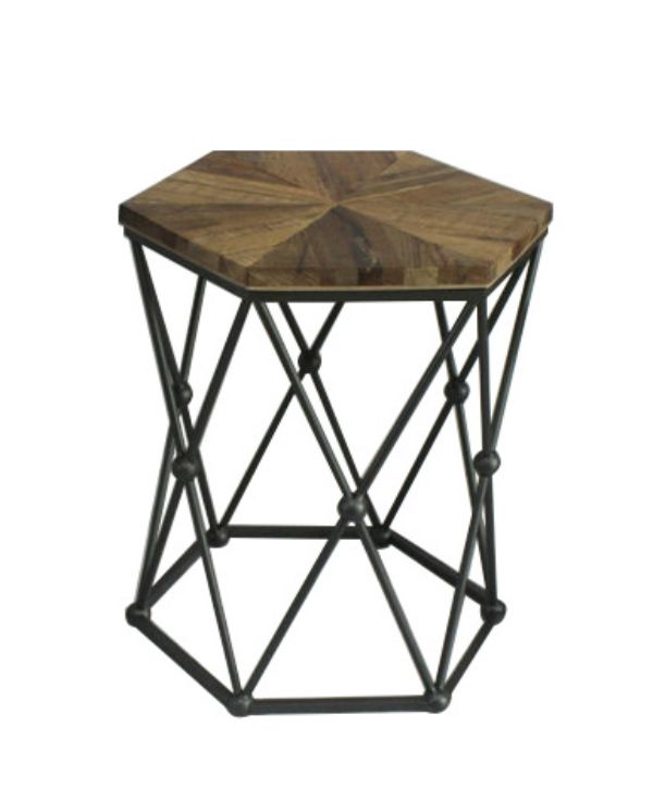 Hexagon Wood & Metal End Table - Set of 3