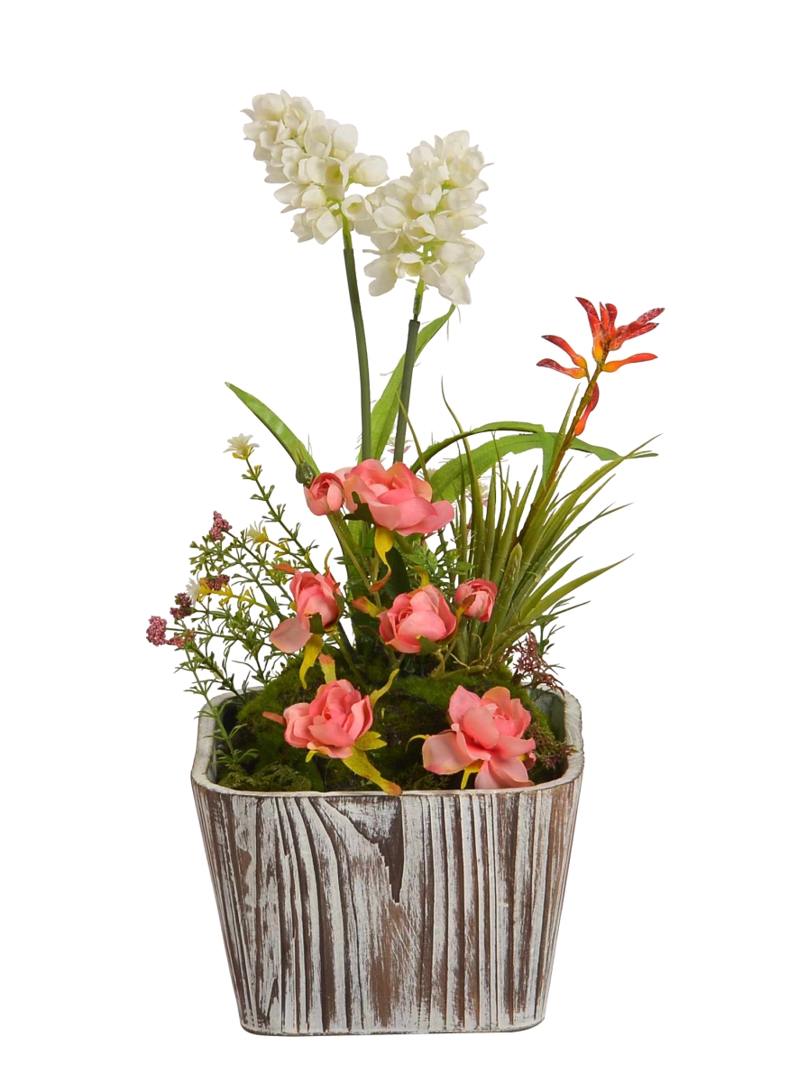 Floral Arrangement with Wooden Pot