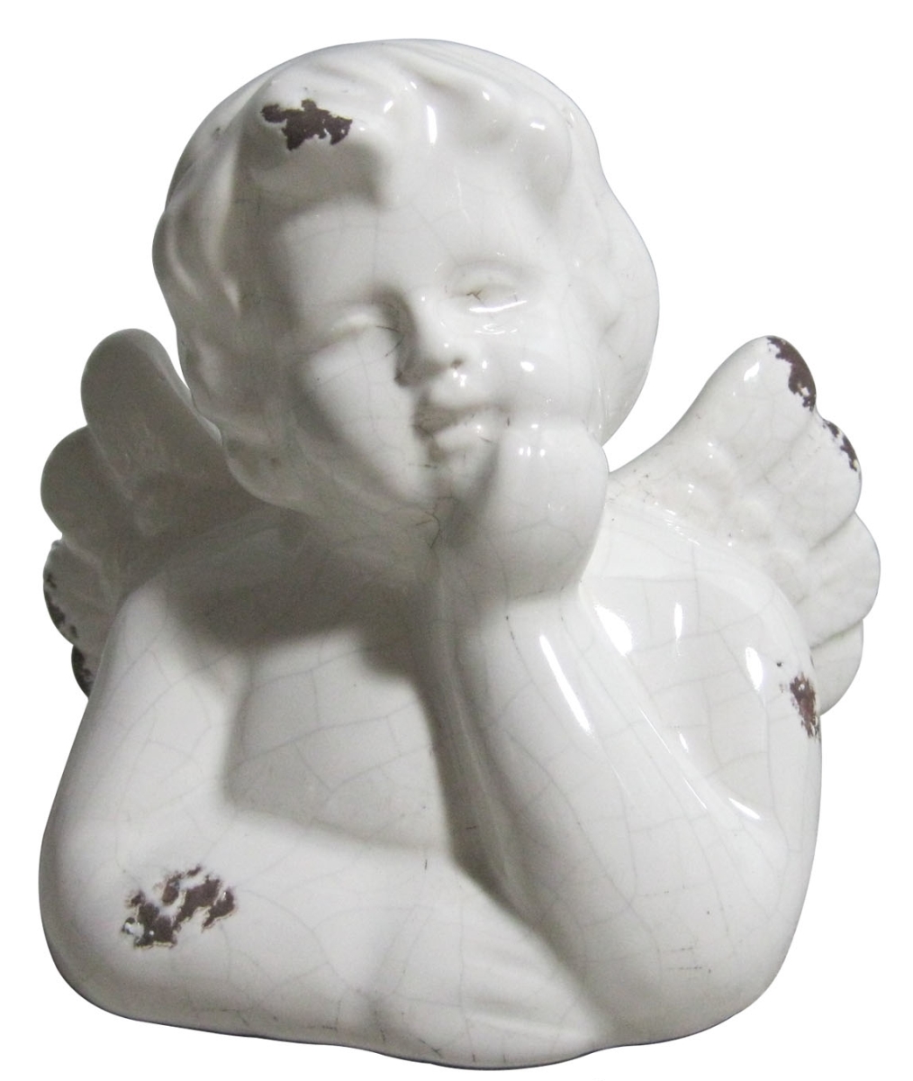 Ceramic Cherub Statue, White