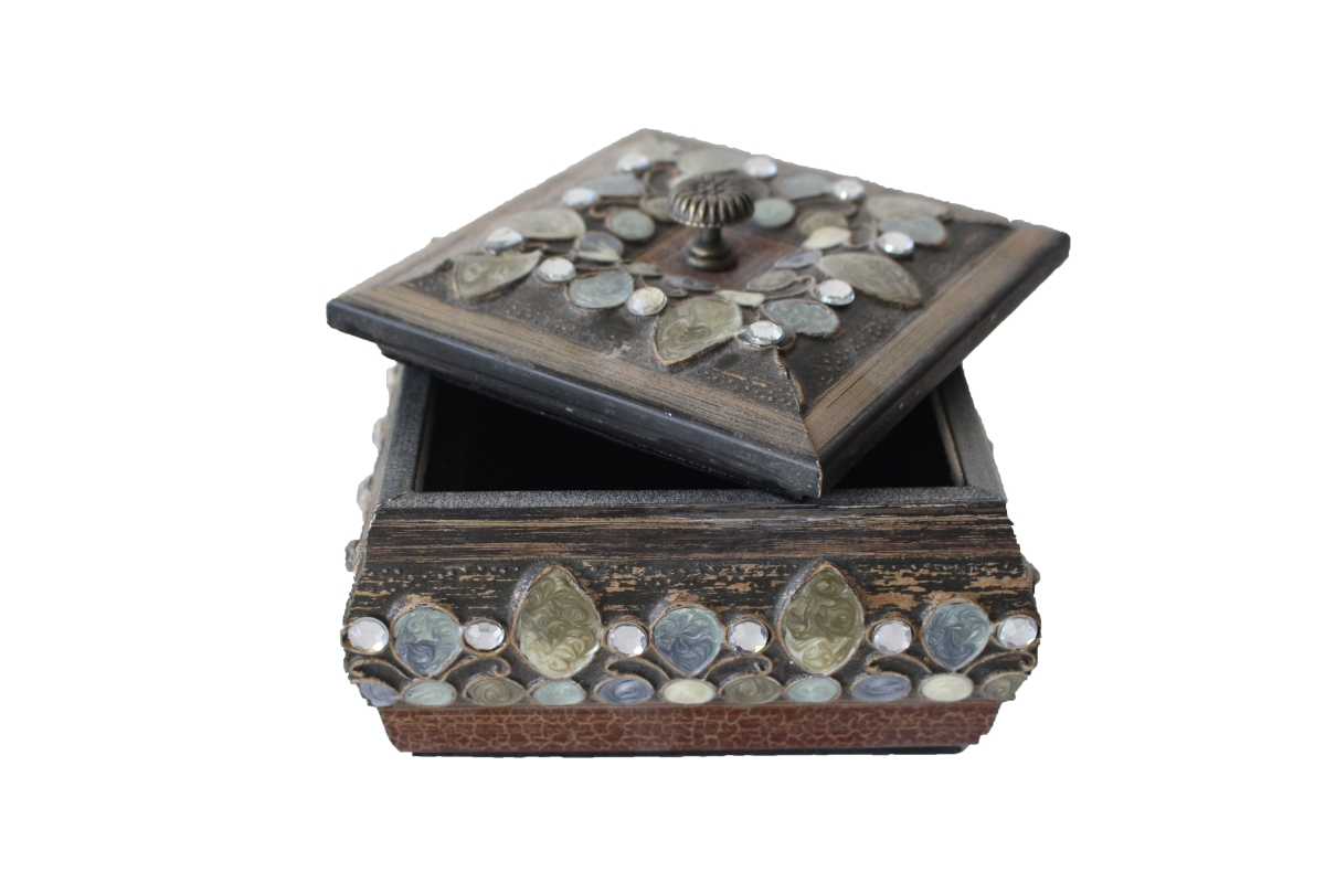 HD-HAB001-S Square Pattern Wood Box, Brown - Small
