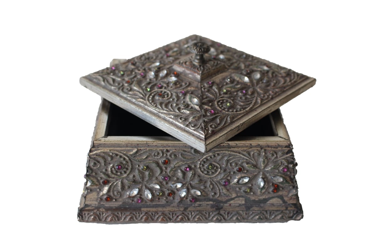 HD-HAB001-L Square Pattern Wood Box, Brown - Large