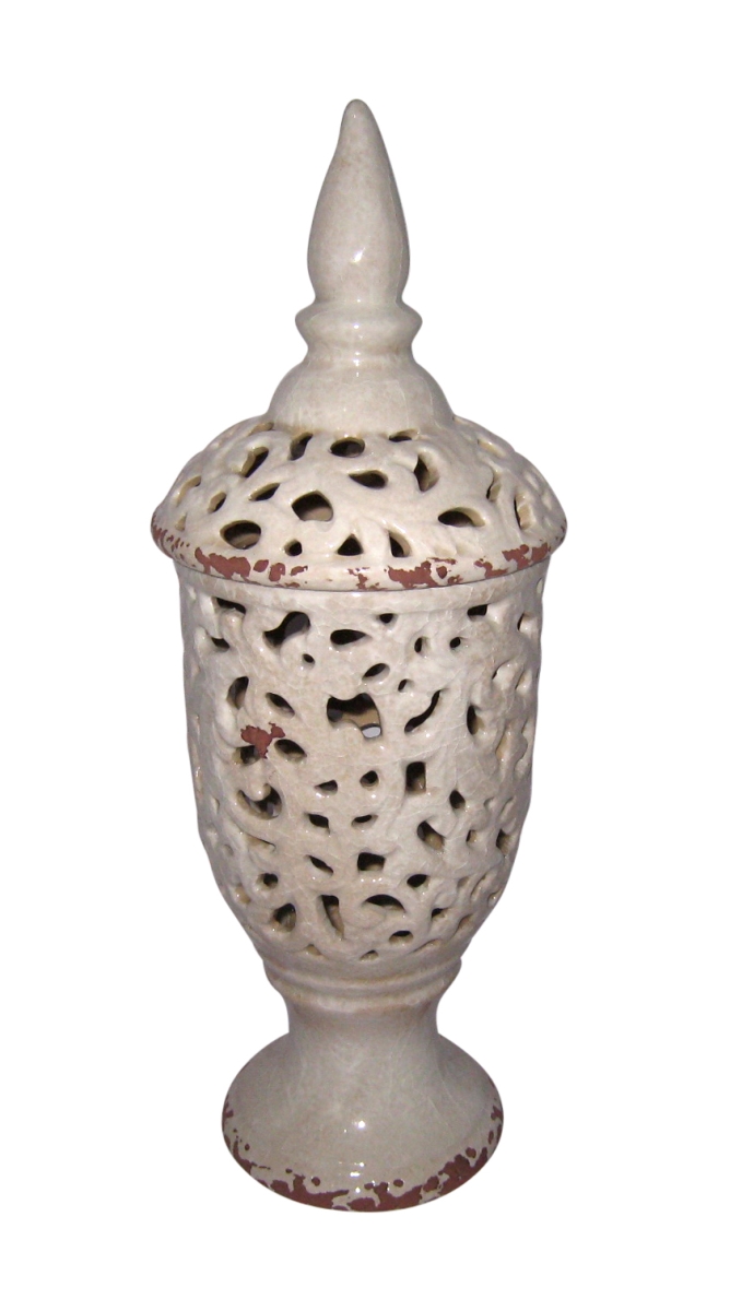 18 in. Pierced Decorative Jar, Ivory
