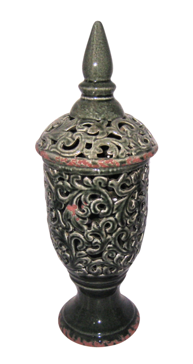 17 in. Pierced Lidded Jar, Green