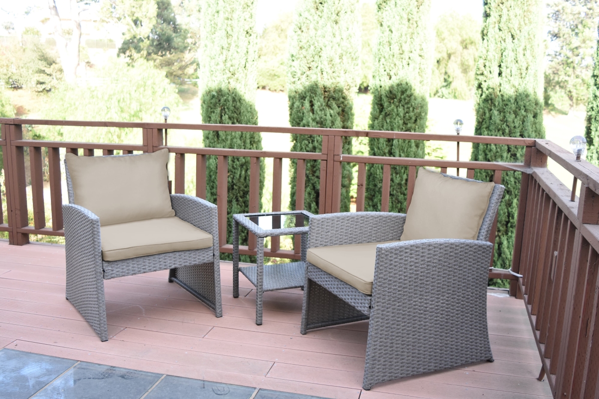 W00405-3S-FS006 2 in. Mirabelle Bistro Set with Tan Cushion - 3 Pieces