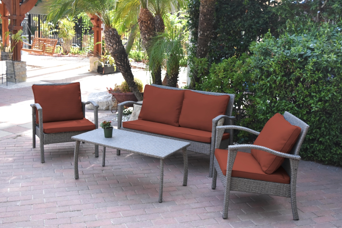2 in. Meredith Conversation Set with Brick Red Cushion - 4 Pieces