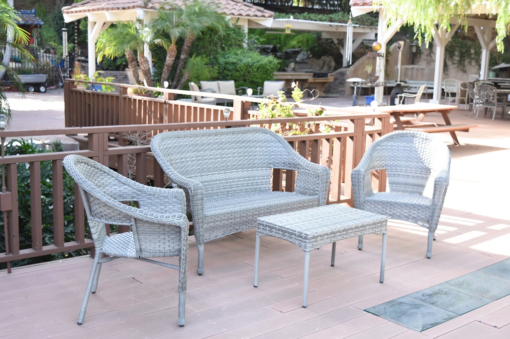 Grey Resin Wicker Clark Conversation Set without Cushion - 4 Piece
