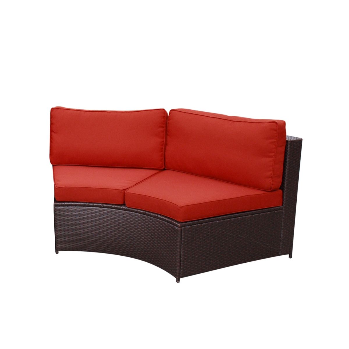3.5 in. Resin Wicker Cartagena Curved Modular Sectional Settee with Brick Red Cushion