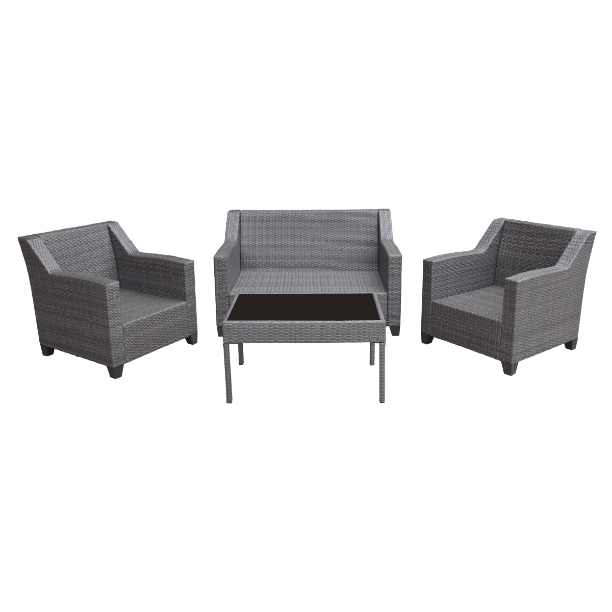 4 in. Aoife Grey Resin Wicker Conversation Set with Cushion - 4 Piece
