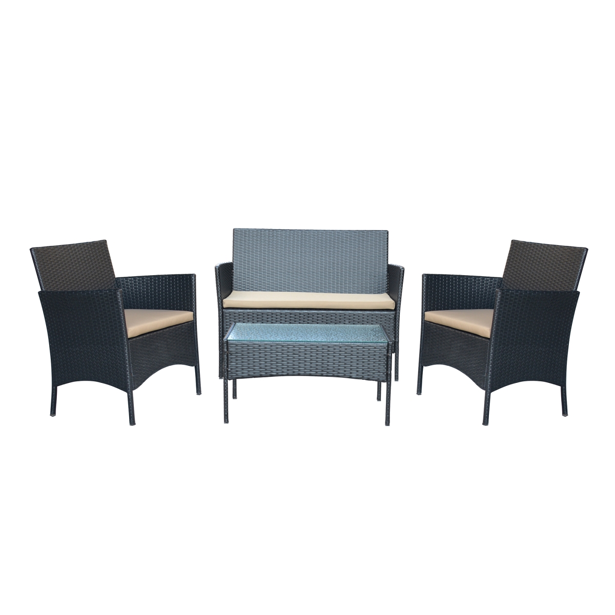 2 in. Aoife Steel Black Resin Wicker Patio Conversation Set with Tan Cushion - 4 Piece -  ProPation, PR3560981