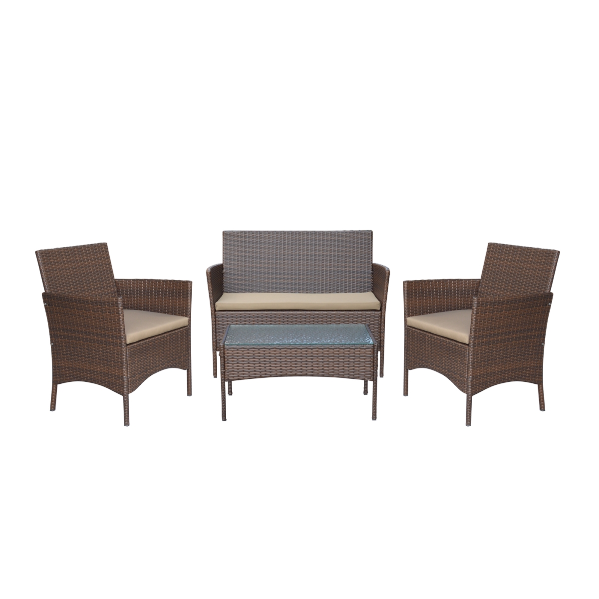 W00609-E 2 in. Conor Steel Esprsso Resin Wicker Patio Conversation Set with Tan Cushion - 4 Piece