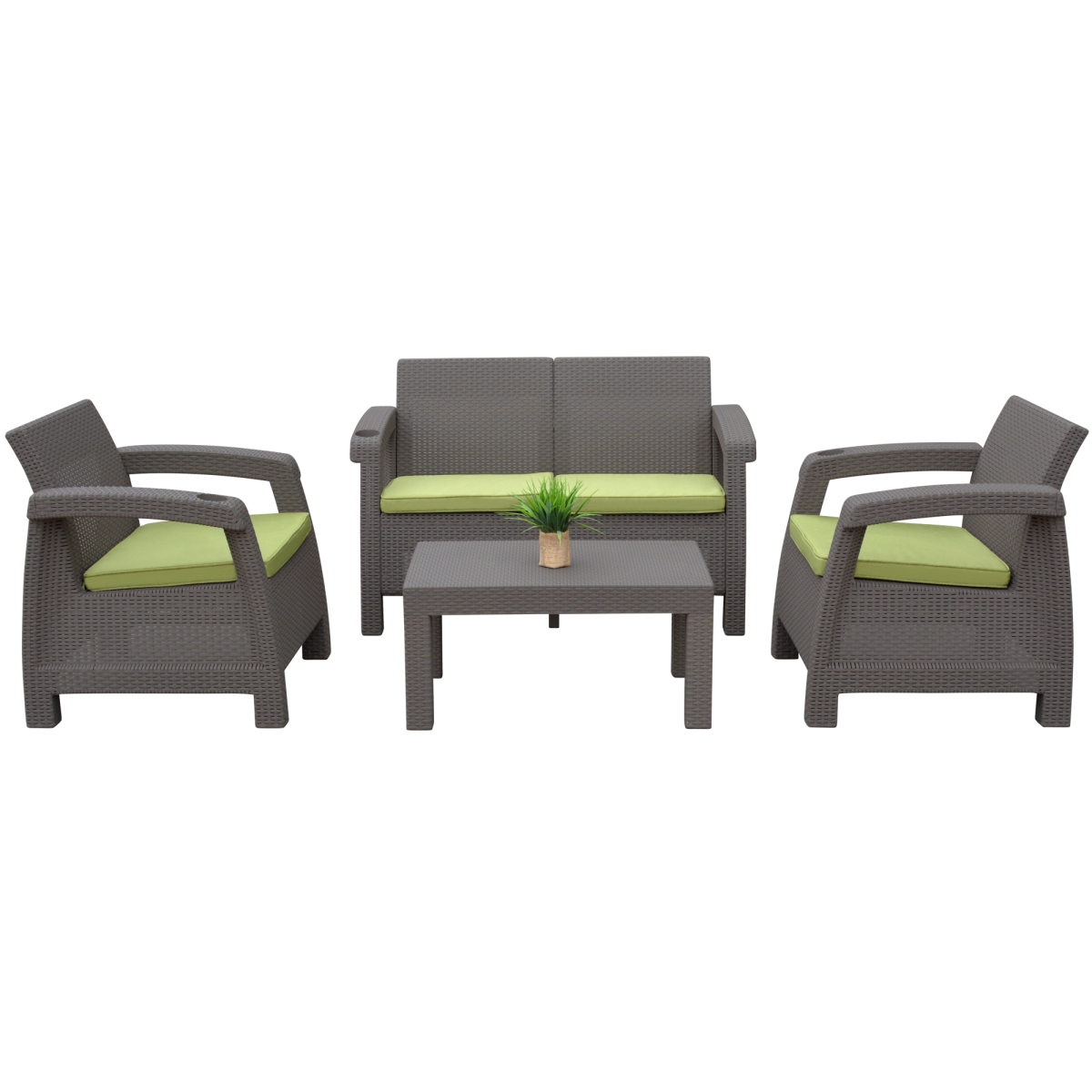 Ourea Espresso Conversation Patio Set with Sage Green Cushion - 4 Piece