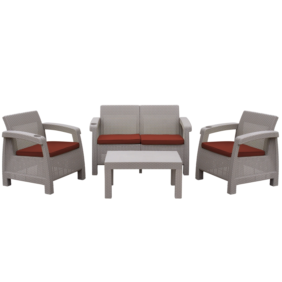 Pontus Grey Conversation Patio Set with Brick Red Cushion - 4 Piece