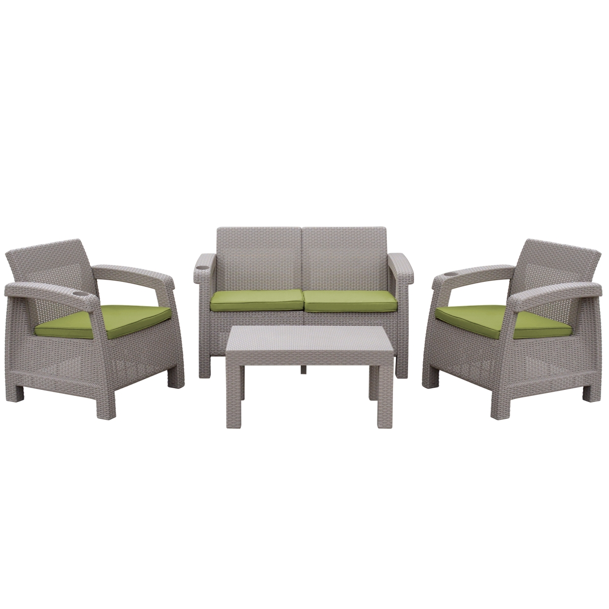 Pontus Grey Conversation Patio Set with Sage Green Cushion - 4 Piece