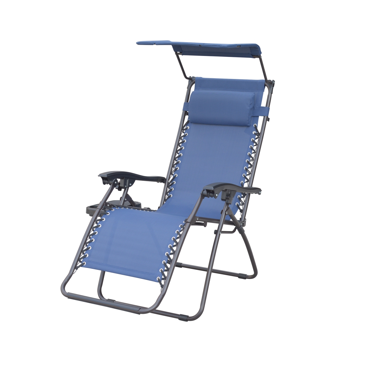Marina Zero Gravity Chair with Sunshade Pillow & Drink Tray, Navy Blue