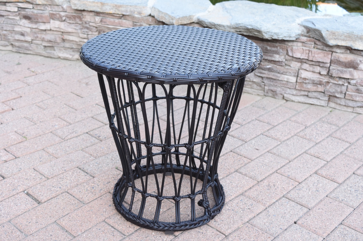 OF-ST006 Papasan Espresso Resin Wicker Side Table