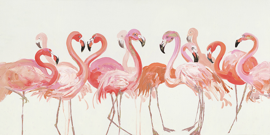 28 x 55 in. Egret Oil Paint Wall Decor, Pink