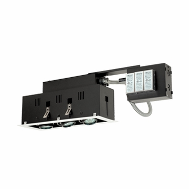 50W Three-Light Double Gimbal Linear Recessed Fixture Low Voltage - White Trim - Black Gimbal & Black Interior