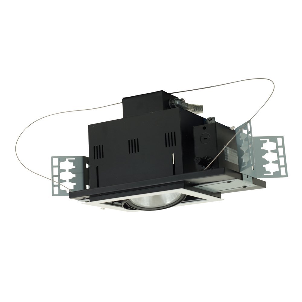 One-Light Double Gimbal Recessed Line Voltage Fixture - Black Interior with White Trim
