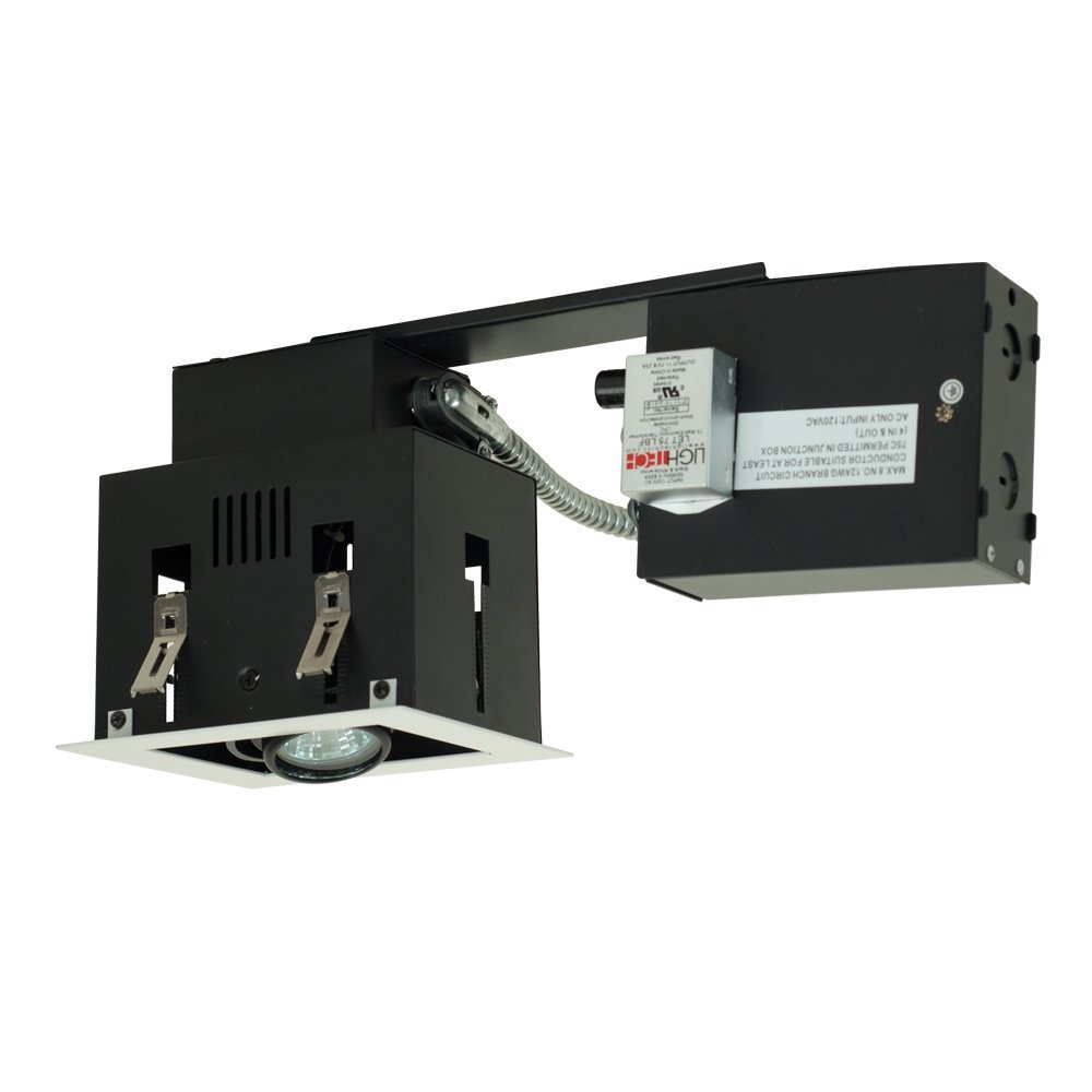 Jesco Lighting MGR1650-1EWB One-Light Double Gimbal Recessed Fixture Low Voltage Built In Hpf Electronic Transformer - Black Interior with White Trim