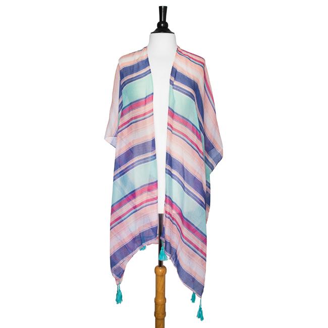 Picture of J Goodin CO-CMF3536-MULTI Magdelena Striped Cover Up Shawl with Tassels&#44; Multicolor