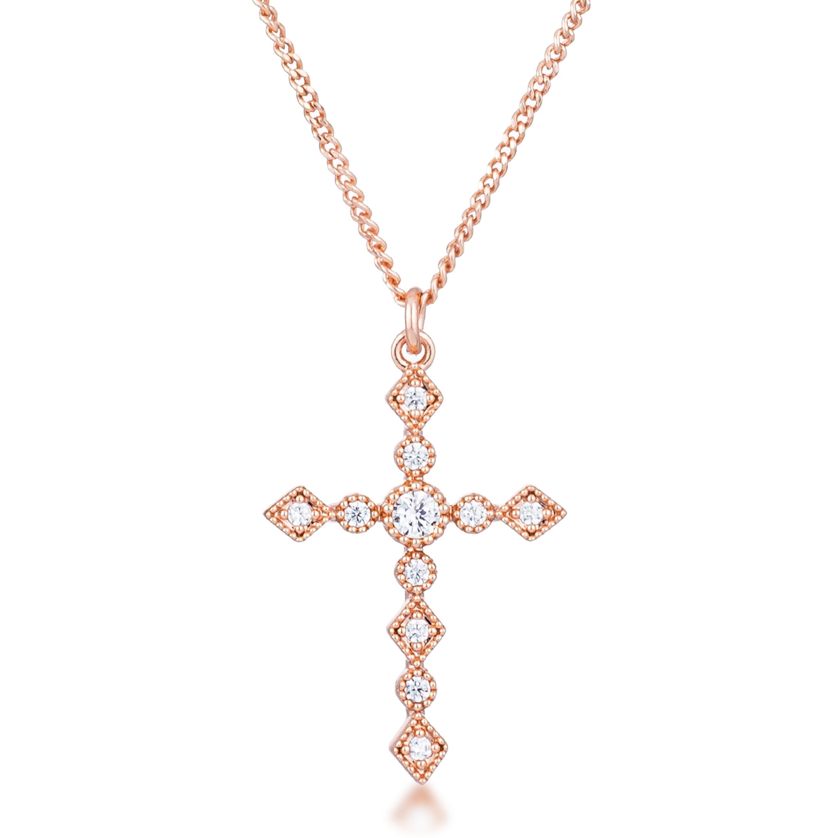 25 x 19 mm Dainty Art Deco Rose Gold Plated Clear CZ Cross Pendant