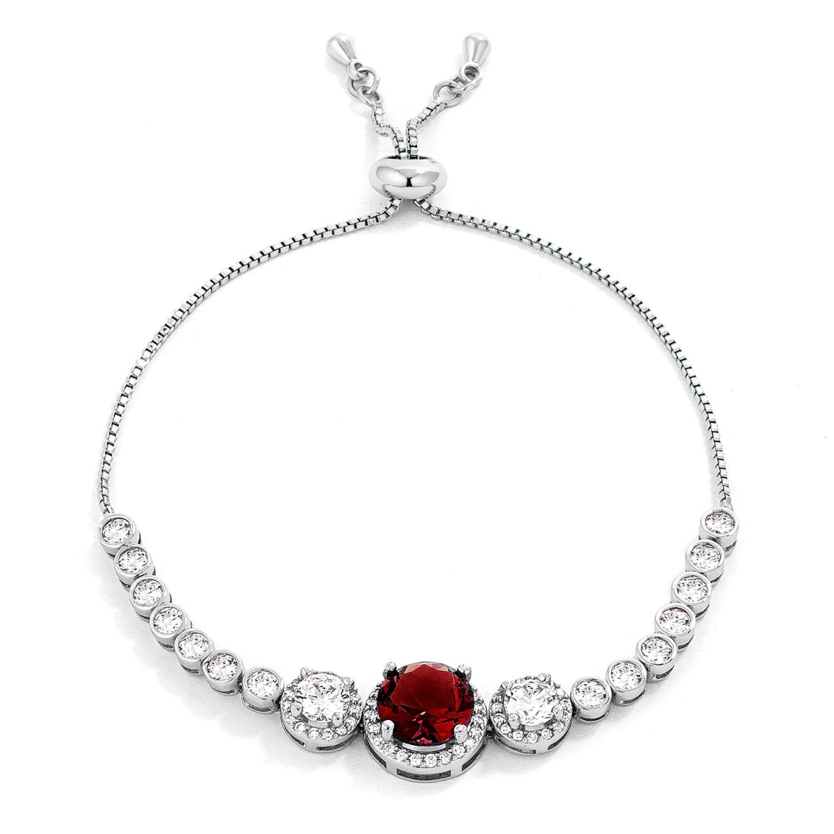 5.95 CT Deep Red & Clear CZ Bolo Style Tennis Bracelet