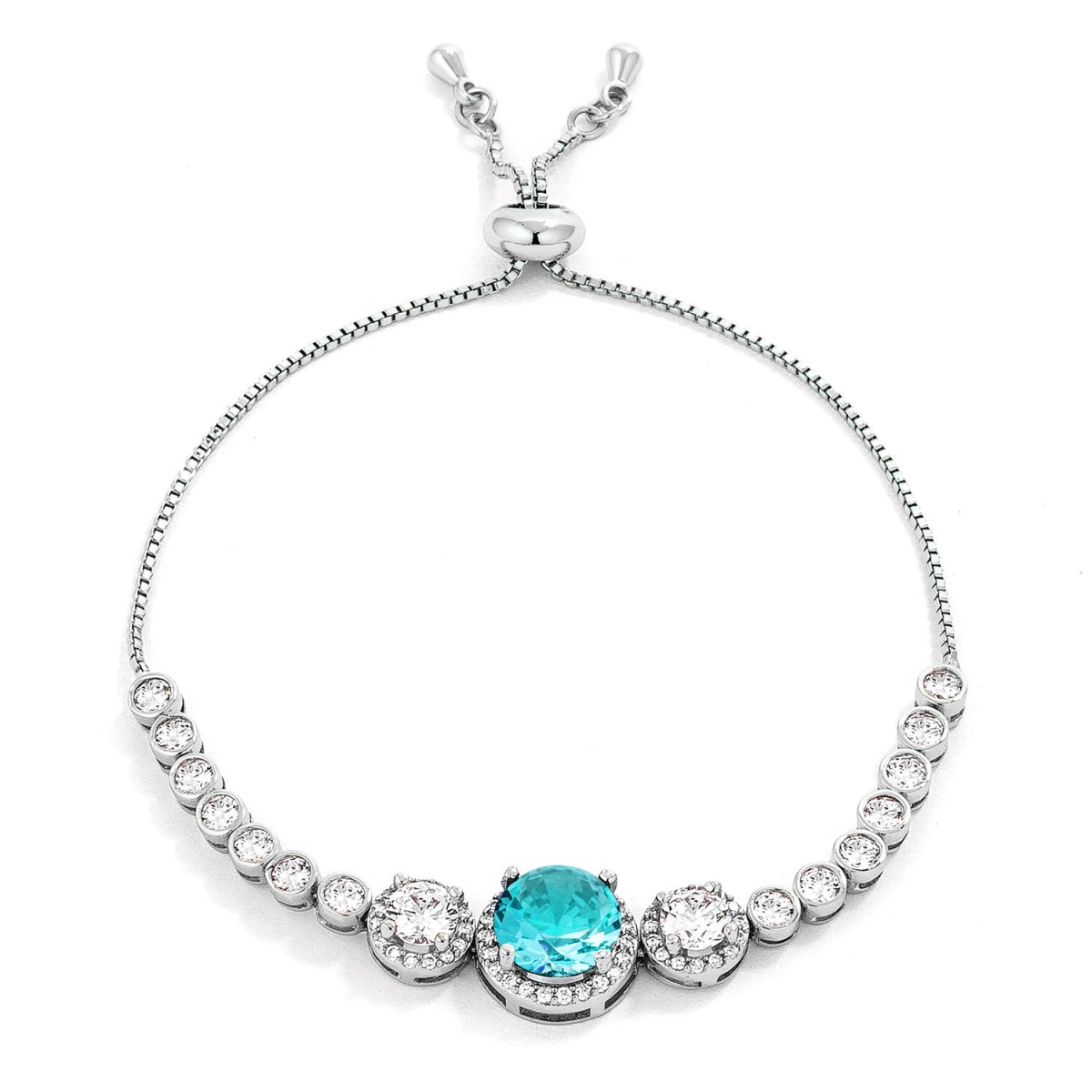 J Goodin B01508R-V02 5.95 CT Adjustable Rhodium Plated Graduated Aqua CZ Bolo Style Tennis Bracelet