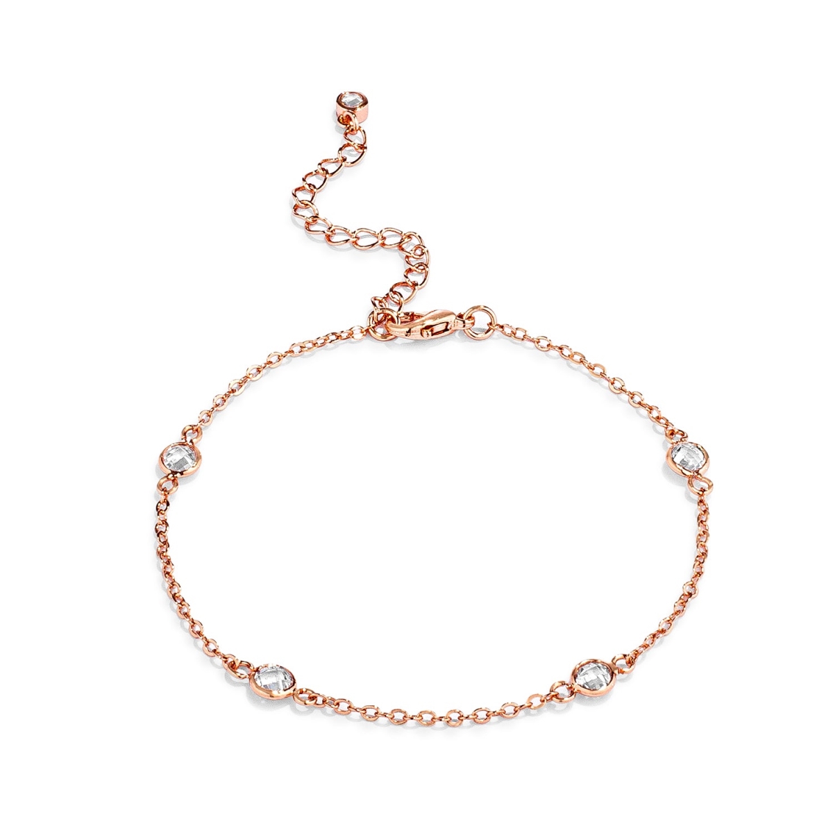1 CT Rose Gold Plated Clear CZ Round Bezel Saturn Bracelet