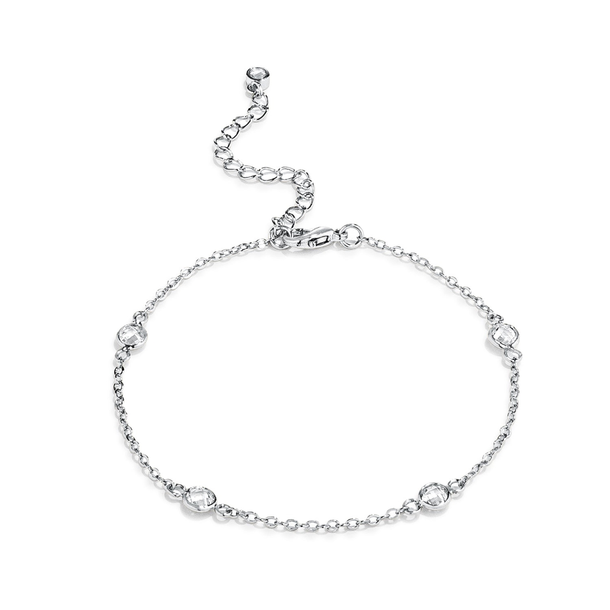 1 ct Rhodium Plated Clear CZ Round Bezel Saturn Bracelet