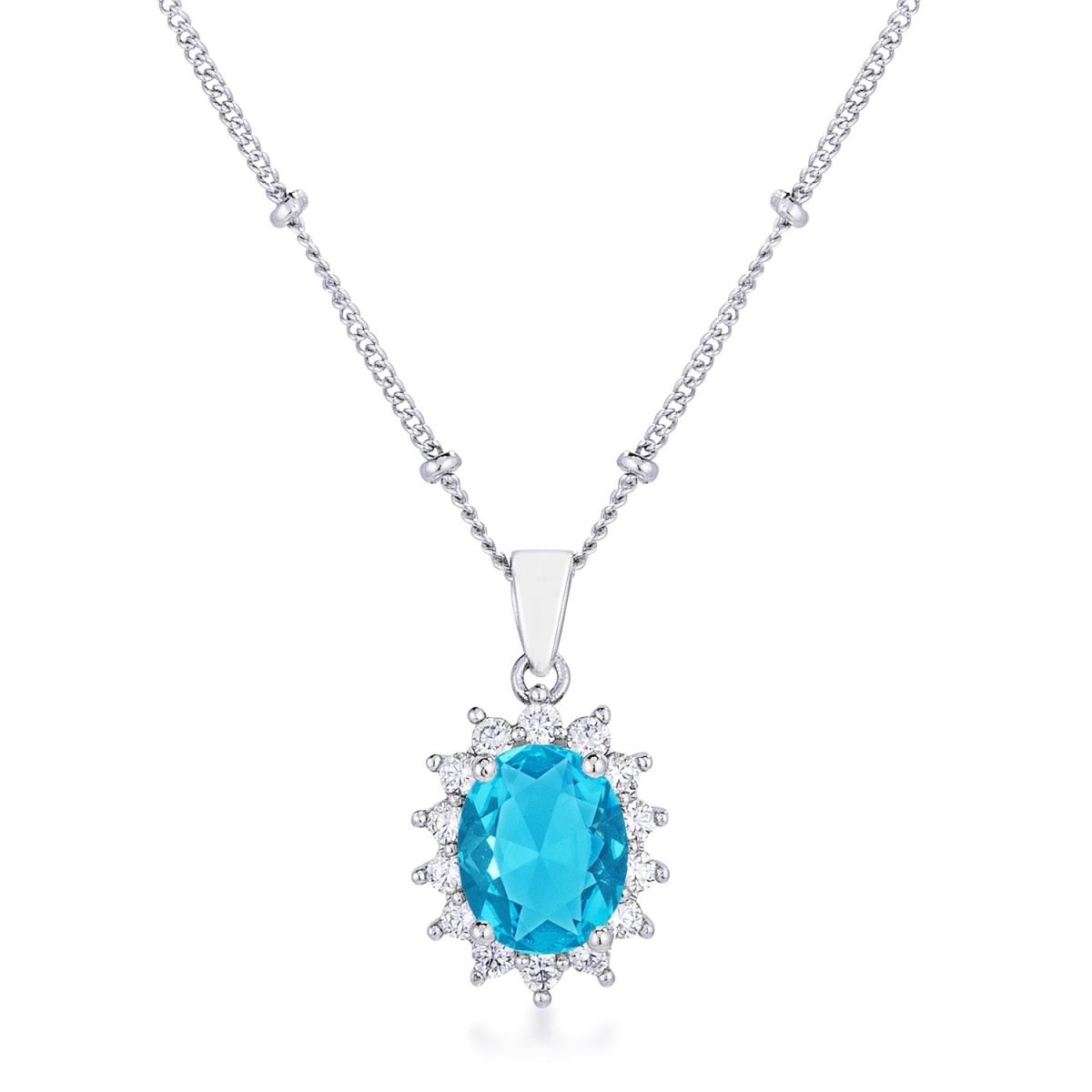 J Goodin P50201R-C32 Rhodium Plated Aqua Blue Petite Royal Oval Pendant