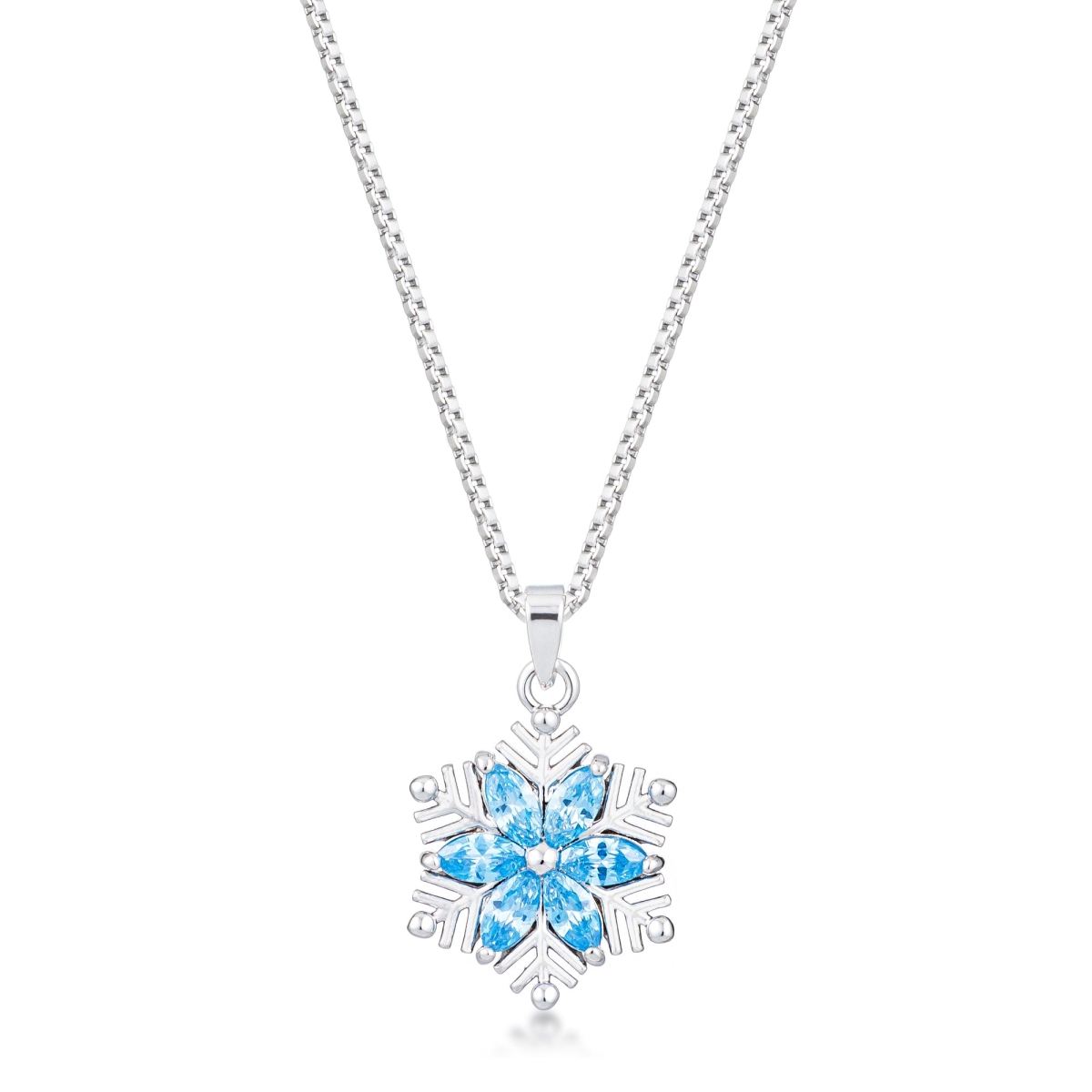 J Goodin P50204R-C31 23 x 17 x 3 mm Rhodium Plated Brilliant Marquise Snowflake Pendant, Aqua Blue